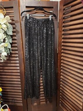 Cable & Gauge Black Sequin Wide-Leg Pants